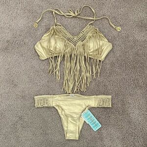 Luli Fama Heart Of A Hippie Weave Fringe Halter Top And Moderate Bottom …